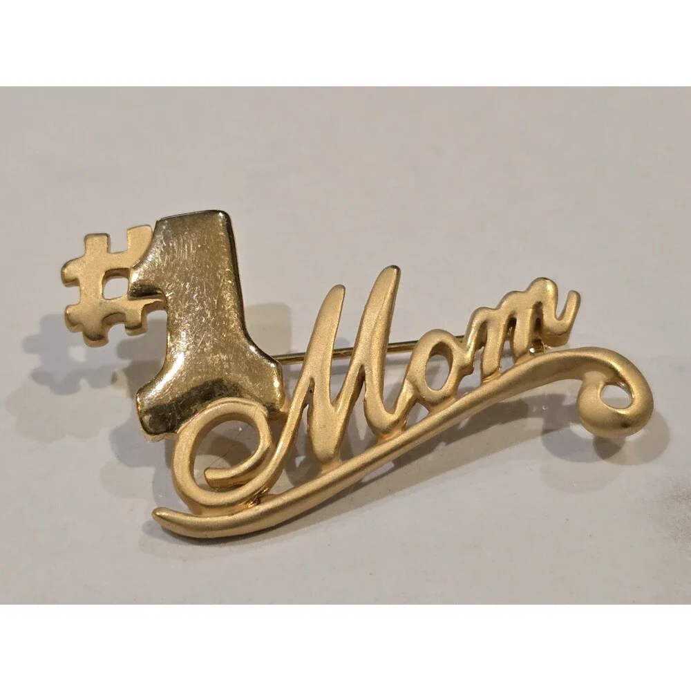 #1 Mom Brooch Pin Gold Tone Mother Mother's Day Family Gift #1244
